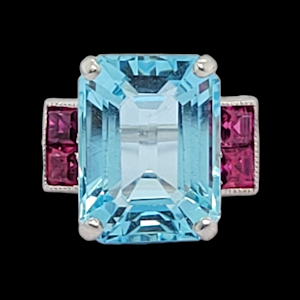 Art deco aquamarine and Ruby dress ring SKU: 6198 DBGEMS