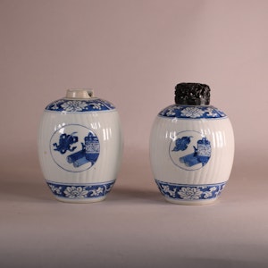 Pair of Chinese ribbed ovoid jars, Kangxi (1662-1722)