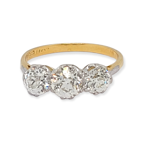Old European cut diamond trilogy engagement ring with yellow gold mount SKU: 6212 DBGEMS - image 1