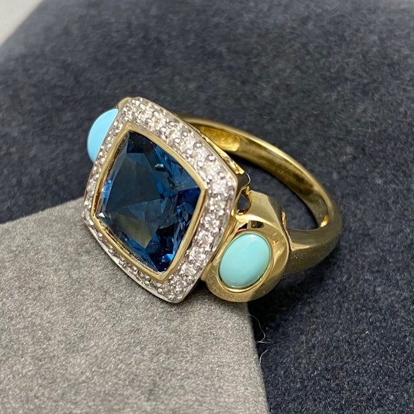 Blue Topaz Diamond Turquoise Ring in 14ct Gold date circa 1970, SHAPIRO & Co since1979 - image 1