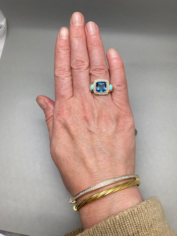 Blue Topaz Diamond Turquoise Ring in 14ct Gold date circa 1970, SHAPIRO & Co since1979 - image 6