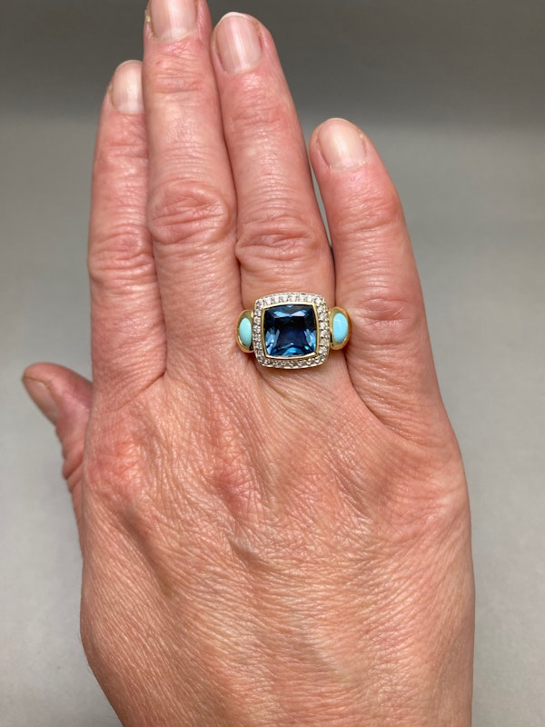 Blue Topaz Diamond Turquoise Ring in 14ct Gold date circa 1970, SHAPIRO & Co since1979 - image 2