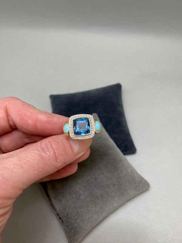 Blue Topaz Diamond Turquoise Ring in 14ct Gold date circa 1970, SHAPIRO & Co since1979 - image 5