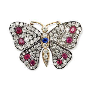 Fine Antique diamond, Ruby and sapphire butterfly SKU: 6232 DBGEMS