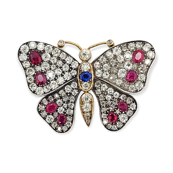 Fine Antique diamond, Ruby and sapphire butterfly  SKU: 6232 DBGEMS - image 1