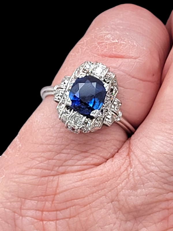 Art deco sapphire and diamond engagement ring  SKU: 6237 DBGEMS - image 2