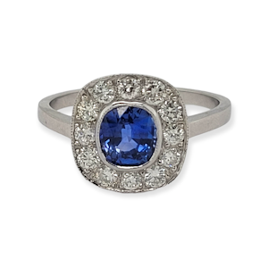 Art deco Ceylon cornflower blue sapphire and diamond engagement ring SKU: 6239 DBGEMS