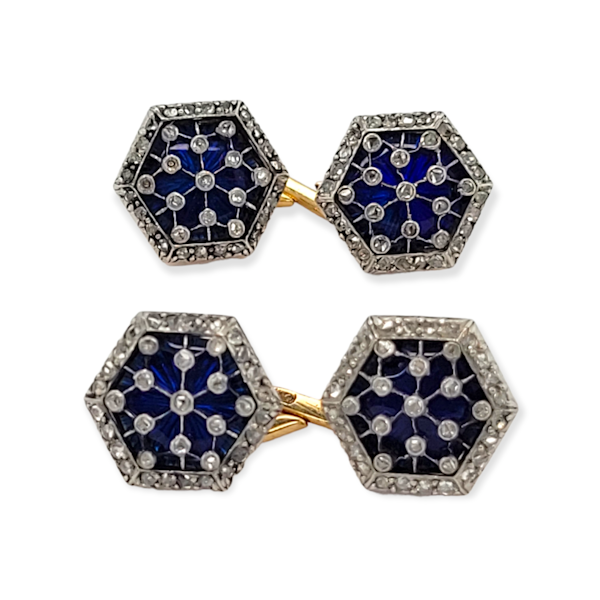 Antique hexagonal firmament diamond and enamel cufflinks  SKU: 6240 DBGEMS - image 2
