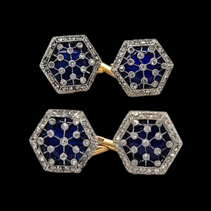 Antique hexagonal firmament diamond and enamel cufflinks SKU: 6240 DBGEMS