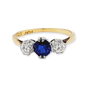Antique sapphire and diamond three stone ring SKU: 6249 DBGEMS