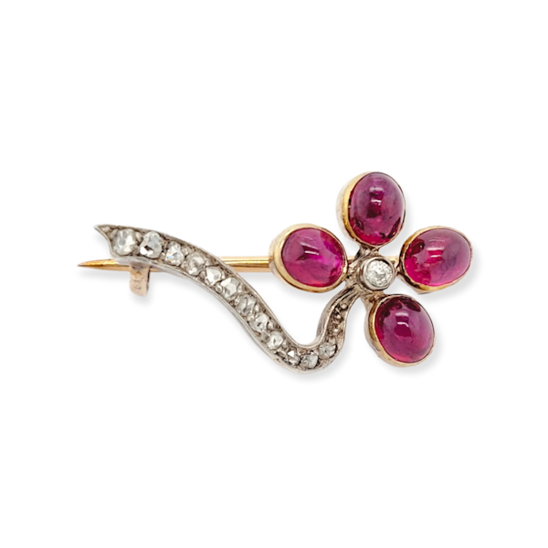 Antique cabochon ruby and diamond flower brooch SKU: 6263 DBGEMS - image 1