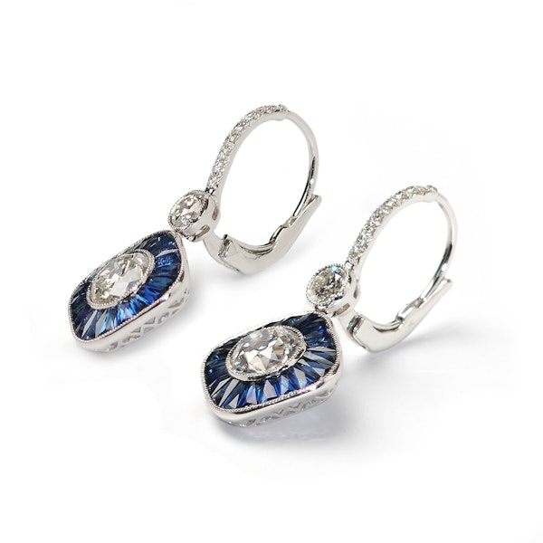 Sapphire, Diamond And Platinum Drop Earrings, 2.70ct - image 3