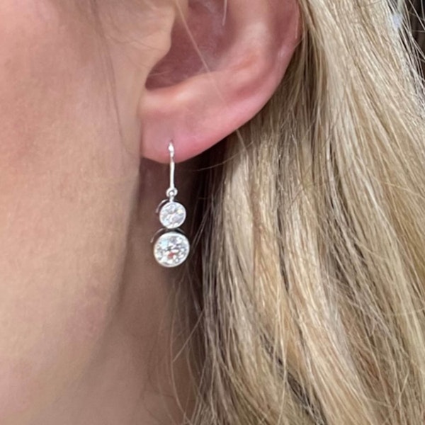 Two Stone Diamond And Platinum Earrings, 3.47ct - image 4