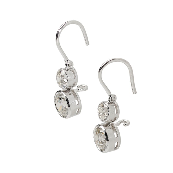 Two Stone Diamond And Platinum Earrings, 3.47ct - image 3