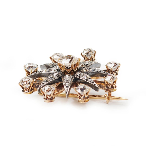 Antique Diamond, Silver And Gold Eight Ray Star Brooch, Circa 1900 - image 2