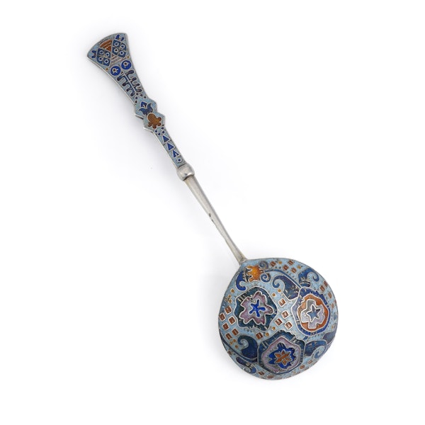 Fabergé Sliver Guild and Shaded Cloisonné enamel Spoon,Moscow c.1910 by Feoder Ruckert. - image 4