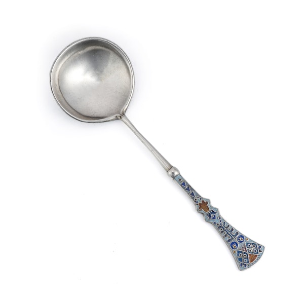 Fabergé Sliver Guild and Shaded Cloisonné enamel Spoon,Moscow c.1910 by Feoder Ruckert. - image 2