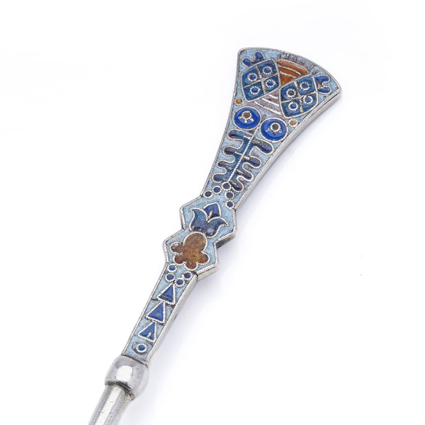 Fabergé Sliver Guild and Shaded Cloisonné enamel Spoon,Moscow c.1910 by Feoder Ruckert. - image 6