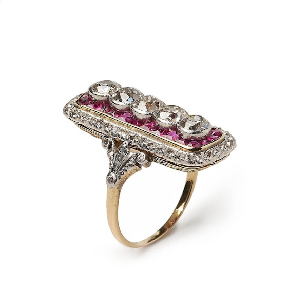 Art Deco Ruby, Diamond, Gold And Platinum Plaque Ring, Circa 1920 - image 2
