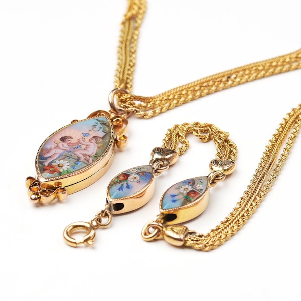 Antique Enamel Navette And Gold Chain Station Necklace, Circa 1900 - image 3