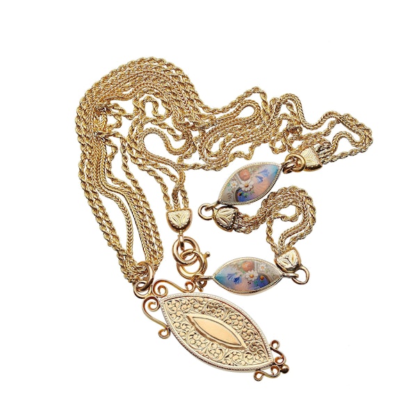 Antique Enamel Navette And Gold Chain Station Necklace, Circa 1900 - image 5