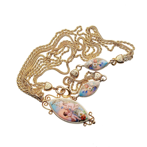 Antique Enamel Navette And Gold Chain Station Necklace, Circa 1900 - image 4