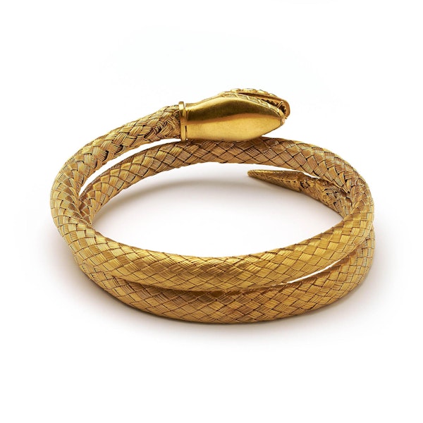 Antique Diamond, Ruby And Woven Gold Snake Bracelet, Circa 1870 - image 5