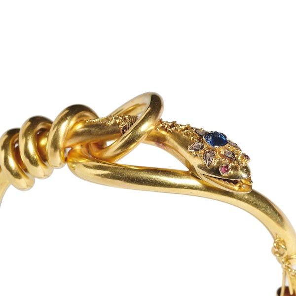 Victorian Sapphire, Diamond, Ruby And Gold Snake Bangle, Circa 1860 - image 3