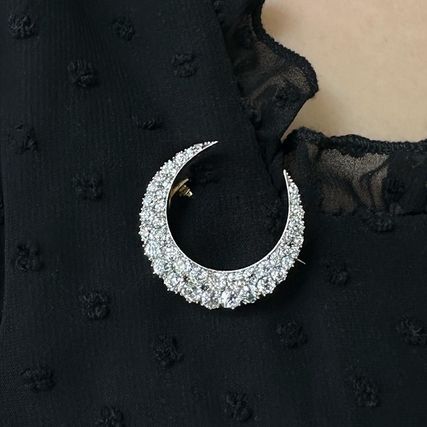 Antique Diamond And Silver Upon Gold Crescent Brooch, 4.00ct, Circa 1880 - image 2