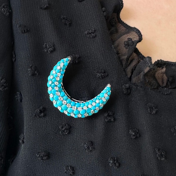 Tiffany & Co. Turquoise Diamond And White Gold Crescent Brooch, Circa 1960 - image 2