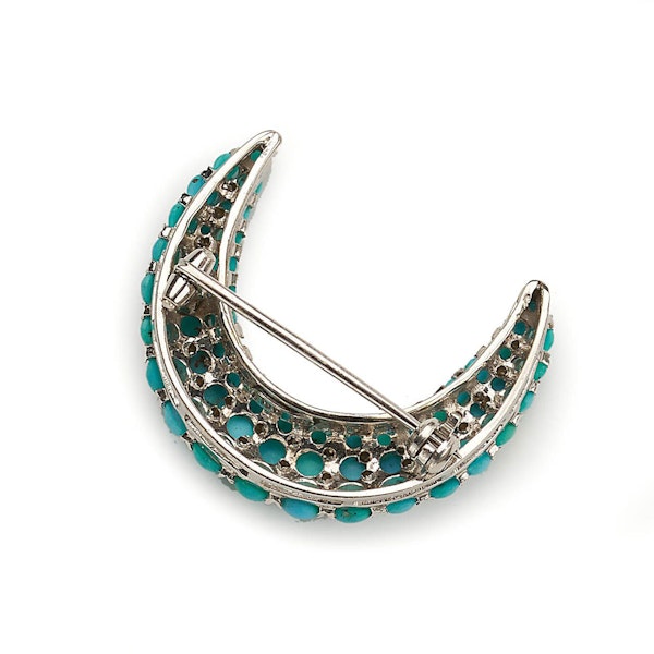 Tiffany & Co. Turquoise Diamond And White Gold Crescent Brooch, Circa 1960 - image 4