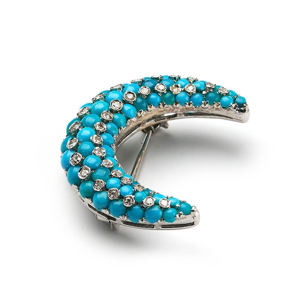 Tiffany & Co. Turquoise Diamond And White Gold Crescent Brooch, Circa 1960 - image 3