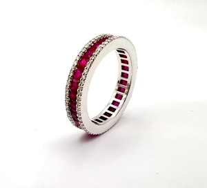 Princess cut ruby & diamond eternity ring