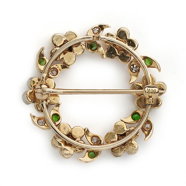 Antique Pearl, Diamond, Demantoid Garnet And Gold Wreath Brooch, Circa 1920 - image 4
