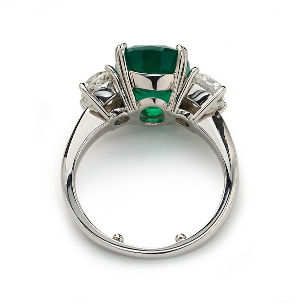 Cushion Emerald And Diamond Three Stone Ring, 5.18ct - image 3