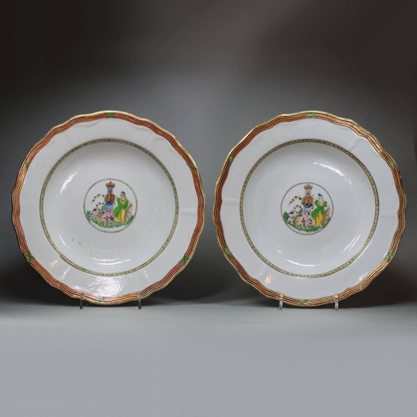 Pair of Chinese famille rose 'Danish market' armorial plates, Qianlong (1736-95) - image 1
