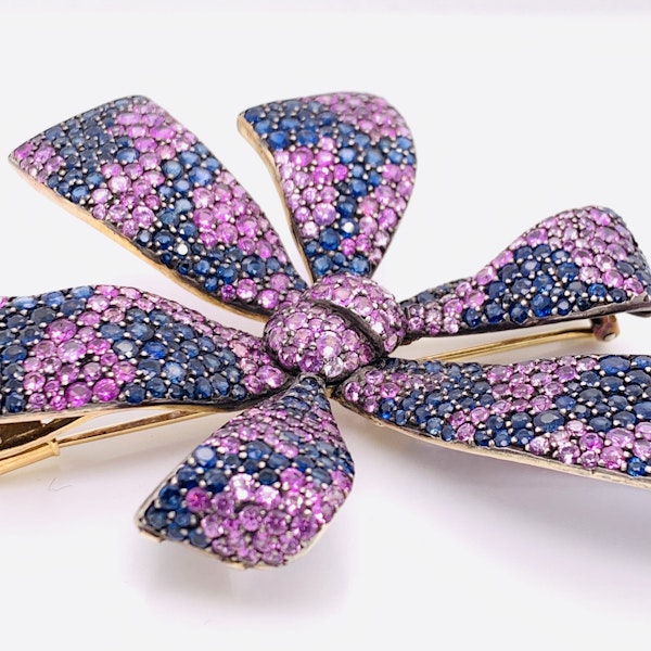 Moira Design Pink and Blue Sapphire Bow Brooch - image 6