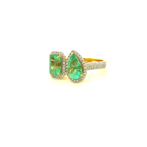 Unique Pear&Emerald Cut Emerald Ring In Yellow Gold SOLD - image 1
