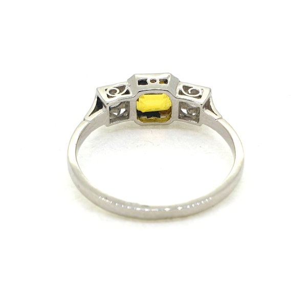 Yellow sapphire and diamond 3 stone ring - image 3