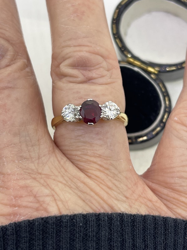 Vintage ruby and diamond 3 stone ring - image 2
