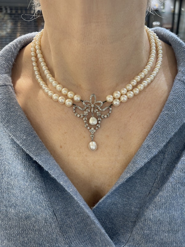 Belle Époque natural pearl and diamond necklace - image 3