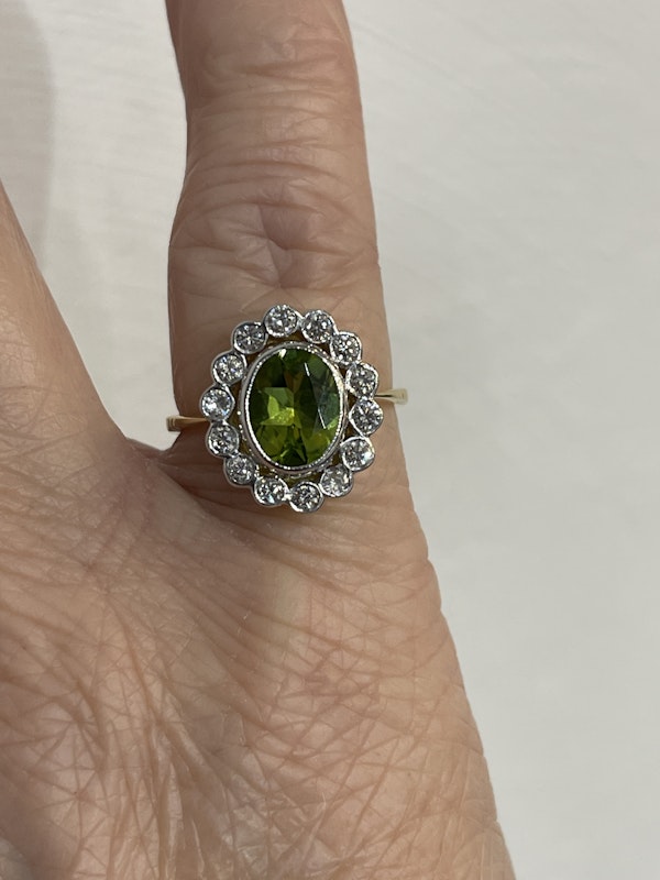 Oval Peridot and Diamond cluster ring - image 5