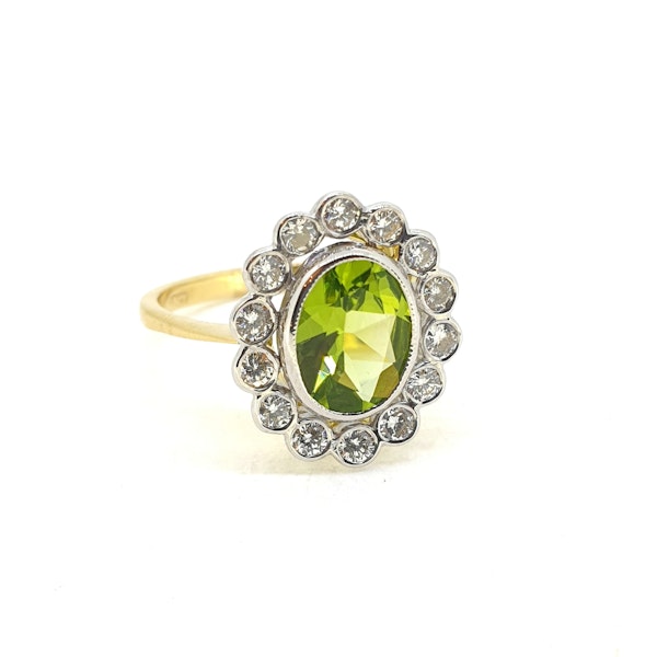 Oval Peridot and Diamond cluster ring - image 2