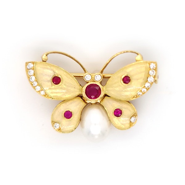 Enamel, Diamond And Ruby Butterfly Brooch - image 4
