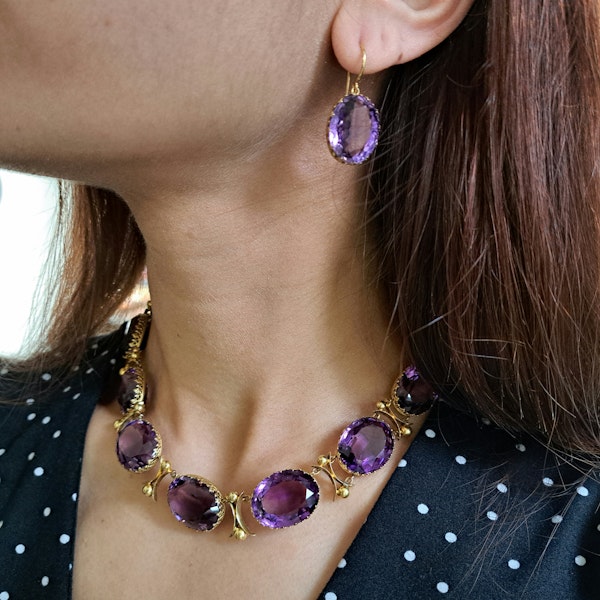 Antique Amethyst And Gold Riviére Necklace And Earrings Suite, Circa 1880 - image 6