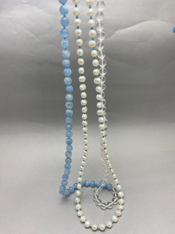 Aquamarine Crystal Turquoise Pearl Bead Necklace by LILLY SHAPIRO, Lilly's Attic since 2001 - image 1