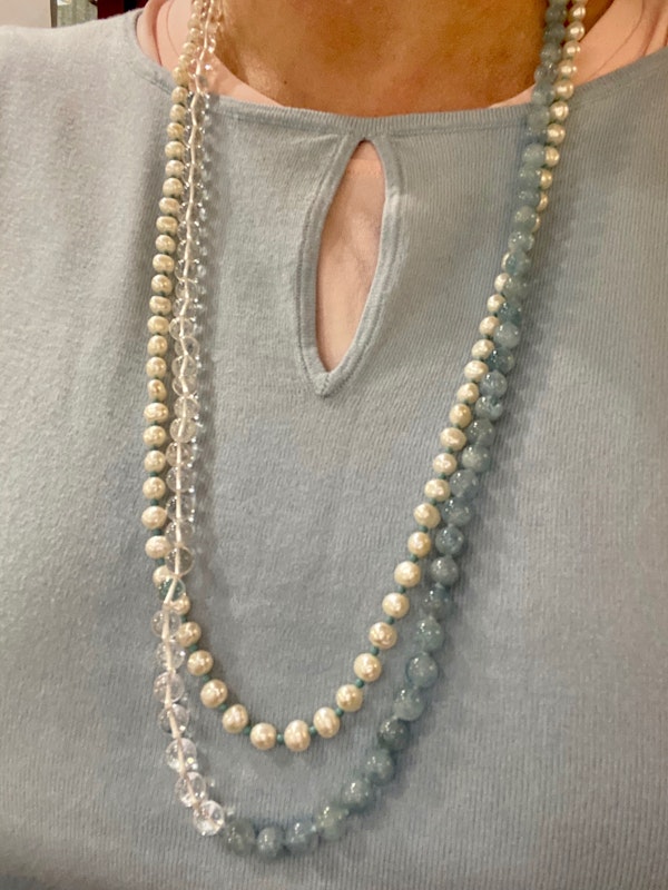 Aquamarine Crystal Turquoise Pearl Bead Necklace by LILLY SHAPIRO, Lilly's Attic since 2001 - image 4