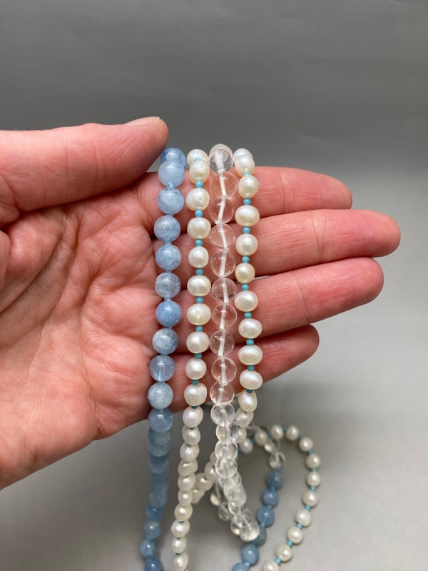 Aquamarine Crystal Turquoise Pearl Bead Necklace by LILLY SHAPIRO, Lilly's Attic since 2001 - image 3