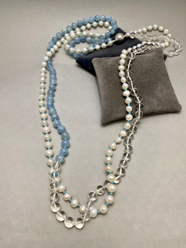 Aquamarine Crystal Turquoise Pearl Bead Necklace by LILLY SHAPIRO, Lilly's Attic since 2001 - image 8