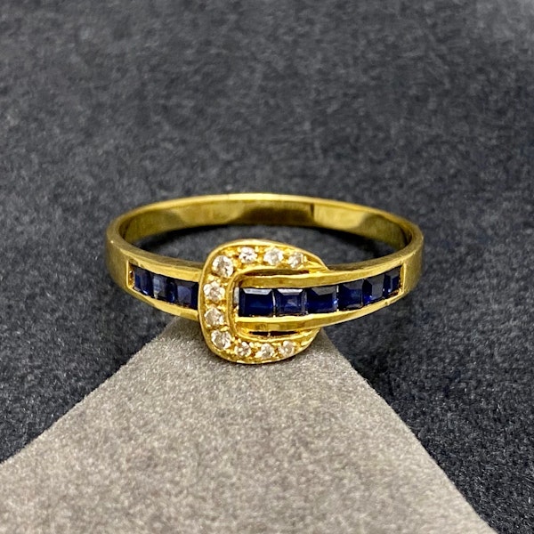 Sapphire Diamond Buckle Ring in 18ct Gold date circa 1960, Lilly's Attic since 2001 - image 7